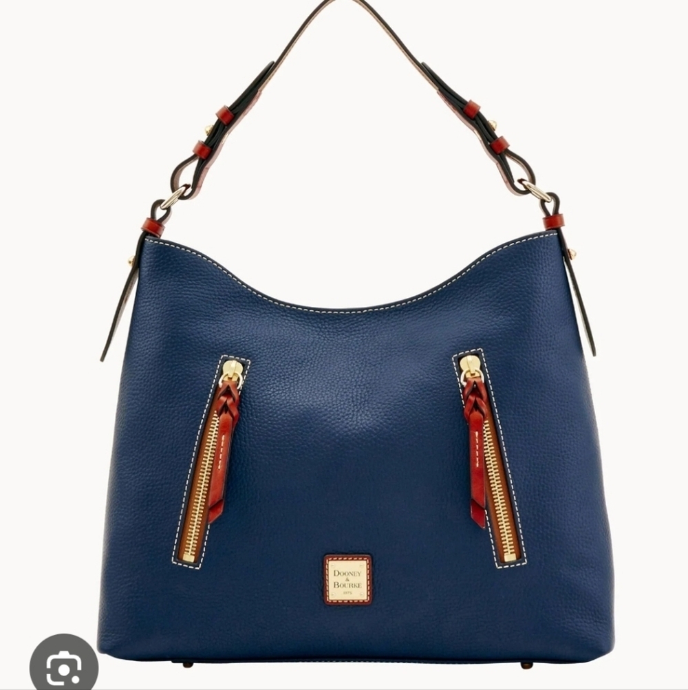 Dooney & Bourke Marine Blue Pebbled Leather Cooper Hobo Bag Leather&Gold Accents